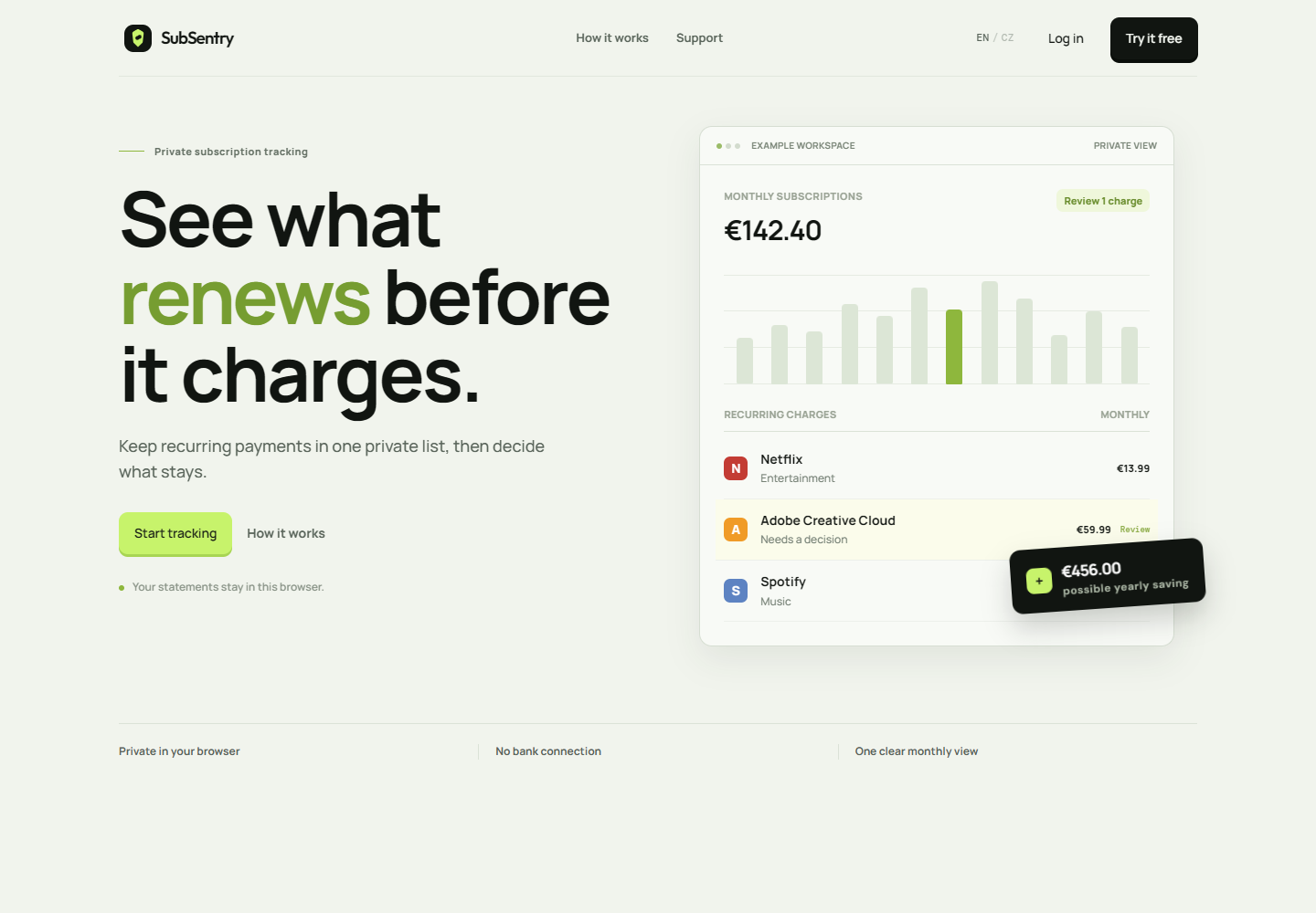 Landing page projektu SubSentry